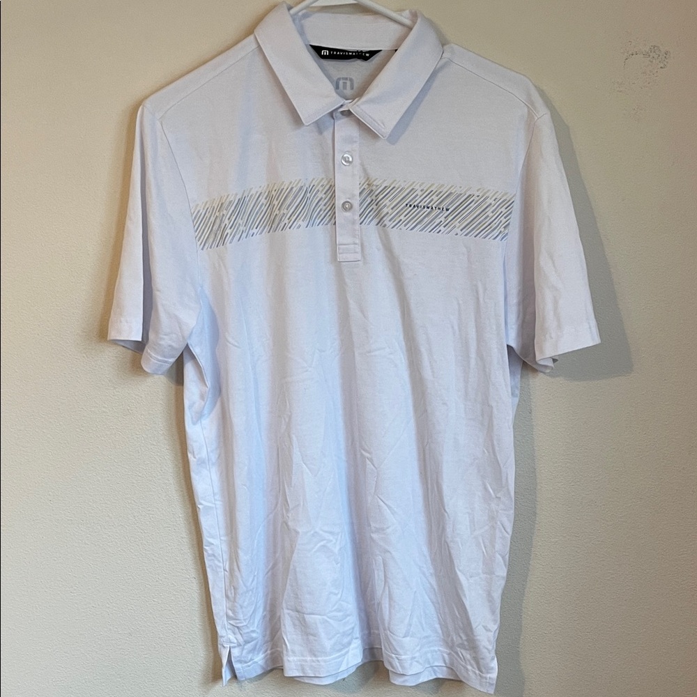 Travis Mathew Men's Polo Shirt in White with Gray Accents